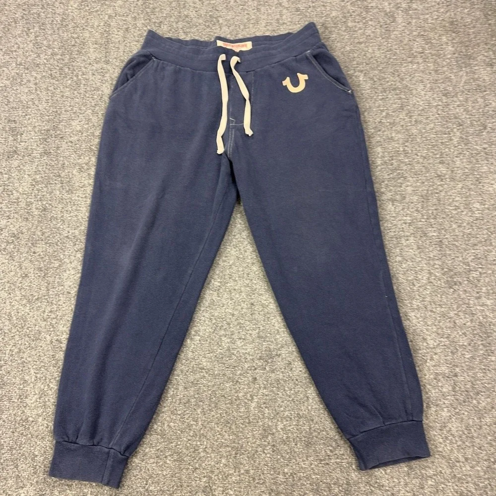True Religion Sweatpants Mens Large Blue‎ Fleece Joggers Elastic Waist Pockets